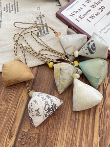 Traditional Zongzi-shaped sachet pendants with colorful woven lanyards and embroidery