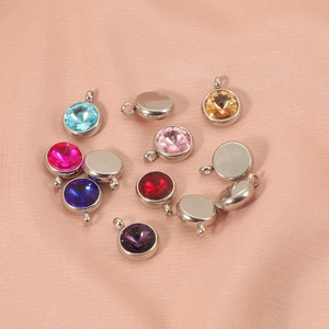 304 Stainless Steel Birthstone Pendant Round Crystal Charm For DIY Jewelry Making Necklace Bracelet Women Men Accessories