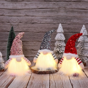 LED Christmas Gnome Sequin Hat Glowing Plush Rudolph Faceless Doll For Holiday Home Desktop Decor