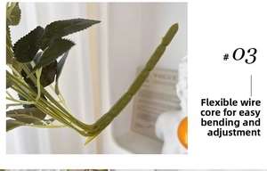 Detailed view of flexible green artificial flower stems with inner wire for custom shaping