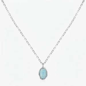 925 Sterling Silver Necklace With Oval Blue Opal And 5A Zircon Minimalist Elegant Fashion Clavicle Chain For Women