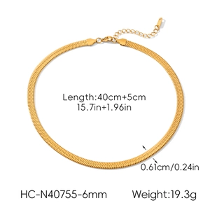 Detailed view of 6mm flat snake chain necklace with 18k gold plating on stainless steel
