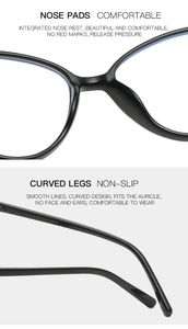 Close-up of integrated nose pads and non-slip temples on cat eye glasses frame