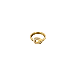 Elegant gold square zircon open ring with white enamel inlay for women