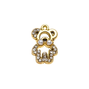Golden bear pendant with white rhinestones and pearl accents for DIY jewelry making