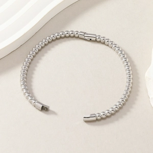 Bracciale a sfere in acciaio inossidabile argento con chiusura ad anello lucido