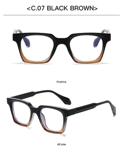 Detail view of square matte sunglasses in black brown gradient with high gloss finish