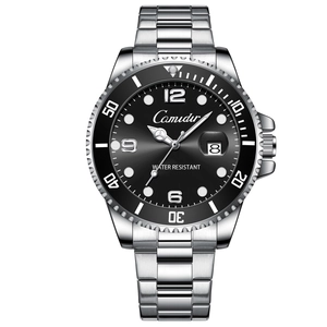 Men Quartz Watch Stainless Steel Strap Alloy Case Luminous Waterproof Calendar Date Window Diving Style Business Fashion