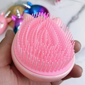 Pink cartoon unicorn detangling hair brush with flexible soft bristles for girls