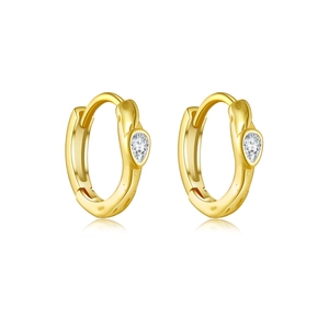 Minimalist s925 silver hoop earrings with pear-cut zircon in gold finish