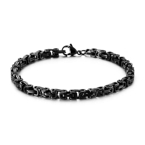 Men's black Byzantine chain bracelet in electroplated stainless steel with lobster clasp