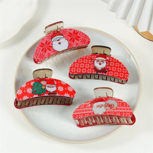 Christmas Hair Claw Clips PVC Santa Claus Snowman Patterns Large Red Festive Holiday Headwear For Women Girls