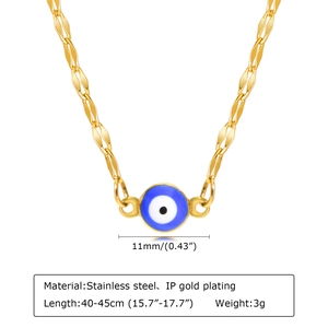 Detail view of evil eye necklace in stainless steel with 11mm pendant and 40-45cm chain