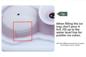 Detail of purple silicone French Bulldog ice mold showing the internal water level line marker