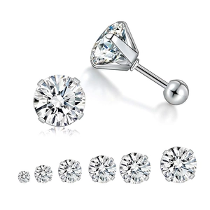 Silver stainless steel stud earrings with round cubic zirconia in six various sizes