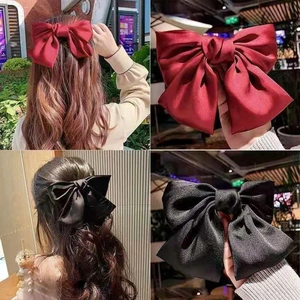 Large Bow Hair Clip Satin Chiffon Bowknot Hair Tie Elegant Sweet Japanese JK Style Headwear For Women Girls