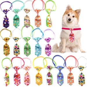 Detail showing 18 adjustable Easter pet neckties with colorful rabbit and egg patterns