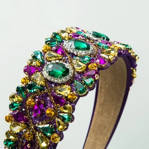 Baroque wide headband with colorful rhinestones and purple fabric in luxury vintage style