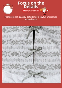 Close-up of gray knitted 48-inch Christmas tree skirt with white snowflake patterns