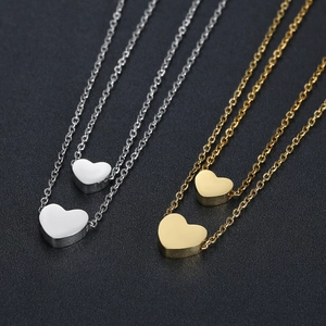 Minimalist double layered heart pendant necklaces in gold and silver stainless steel
