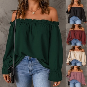 Haut femme chic épaules dénudées en mousseline, manches longues, plusieurs coloris