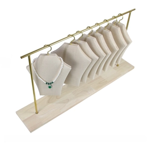 Creative metal jewelry display stand with wooden base and 12 coat hanger shape racks