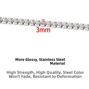 Macro shot of 3mm stainless steel tennis chain with micro-pave clear cubic zirconia stones