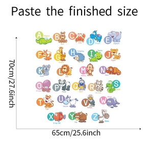 Finished size dimensions 65x70cm for animal alphabet wall stickers in kids' bedroom