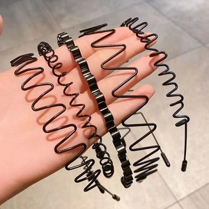 Five-piece set of black metal wave headbands for men and women with various wave textures