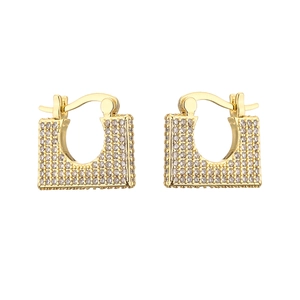 Luxurious gold-plated copper square hoop earrings with pave-set zircon crystals