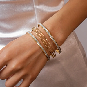 6-piece geometric gold and silver glitter layered cuff bracelet set for women