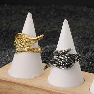 Vintage angel wing stainless steel rings in gold and silver finishes with open design