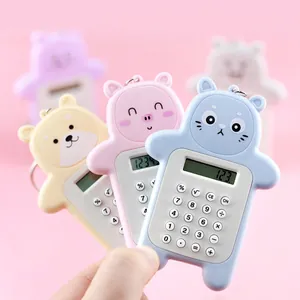 Cute cartoon animal mini calculator with 8-digit display and portable keychain ring