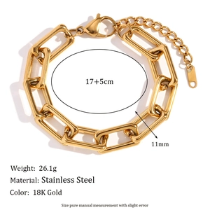 Macro detail of 18K gold plated stainless steel chunky link bracelet with measurements