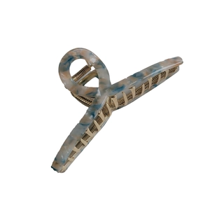 Premium marble patterned acetate hair claw clip with golden metal splice for women