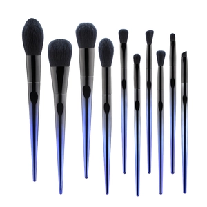 10-piece gradient blue makeup brush set including powder, blush, and eyeshadow brushes