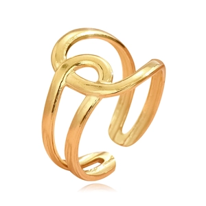 Minimalist double-layered gold-plated stainless steel knot ring on white background