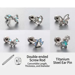 Butterfly Heart Cat Paw Helix Stud Earrings Titanium Steel Cartilage Piercing Jewelry Zircon Opal Screw Back For Women
