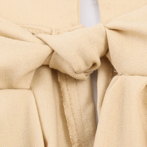 Heavy embroidery beige long sleeve dress featuring intricate cotton linen knotted details