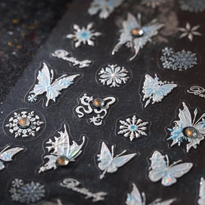 3D butterfly and snowflake nail stickers with rhinestones for Christmas nail art decoration