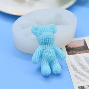 3D Pixel Bear Silicone Mold Grid Texture DIY Resin Art Candle Soap Making Aromatherapy Plaster Craft Tool Reusable