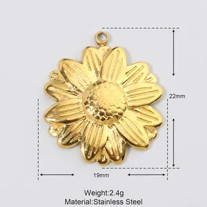 Technical drawing of a sunflower stainless steel pendant with 22x19mm dimensions