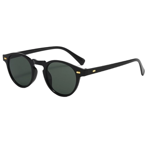 Lunettes de soleil rondes vintage classiques avec monture noire et verres vert foncé