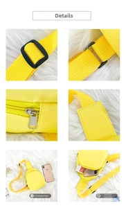 Detail view of yellow PU leather toddler crossbody bag with strap and zipper zoom