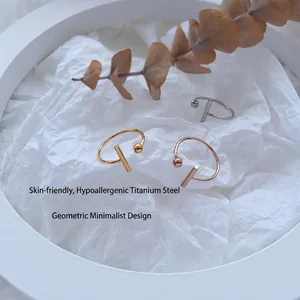 Minimalist T-shaped open titanium steel rings in gold silver and rose gold colors