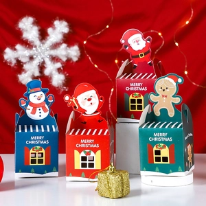 Set of 4 cartoon Christmas Eve apple gift boxes with Santa and Snowman designs