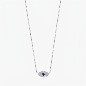 Evil Eye Necklace 925 Sterling Silver Blue Cubic Zirconia Dainty Pave Sparkling Pendant Jewelry For Women