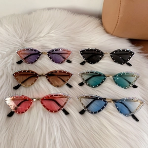 Chic cat eye rhinestone sunglasses set in six colors with elegant metal frame