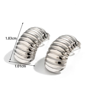 Polished titanium steel croissant earrings with textured thread design and dimensions