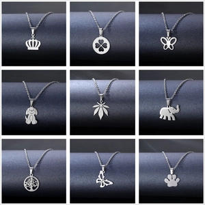 Stainless Steel Pendant Necklace Hollow Out Heart Butterfly Animal Cross Jewelry Gift For Women Girls Polished Silver Tone